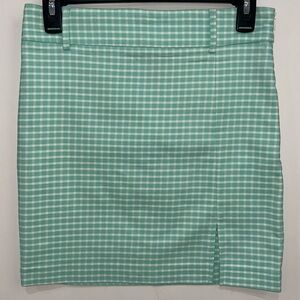 NWT Forever 21 Mini Skirt  Auqu/white Checkered Mini Pencil Above Knee Stretch M